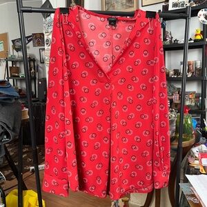 Ann Taylor Factory Bright Red Printed V-Neck Blouse